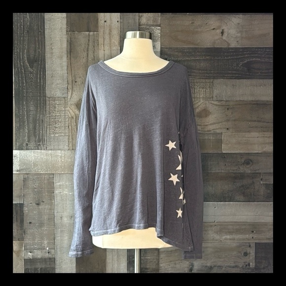 Sundry long sleeve top size 2 asymmetrical stars sporty athletic athleisure fall - Picture 1 of 11